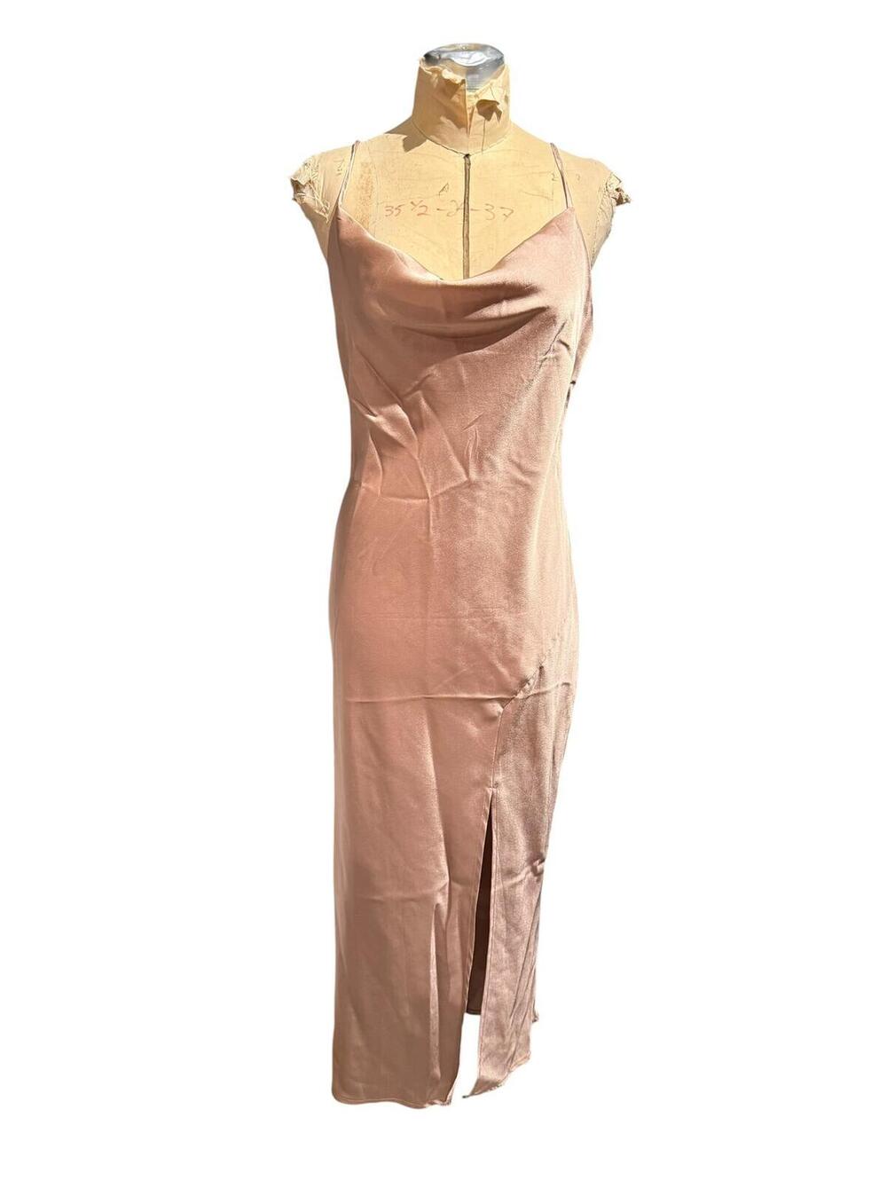 Paper Heart Blush Pink Satin Slip Dress with Side Slit